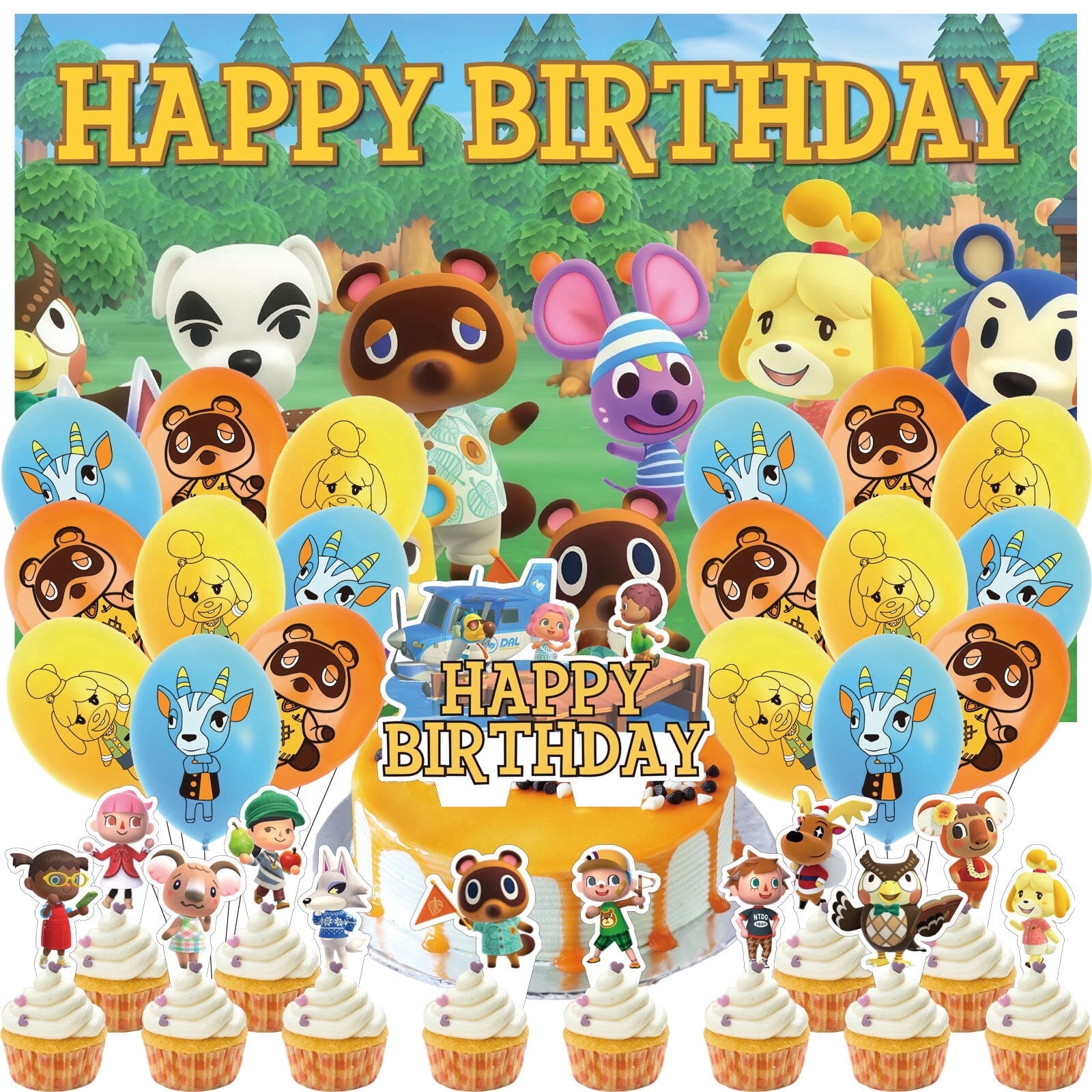 32 Pcs For Animal Crossing Theme Party Decorations,With 5*3ft Birthday