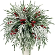 32 Pcs Artificial Norfolk Pine Branches with Red Berry 14" Christmas Greenery Picks Fake Norfolk Pine Stems Tree Needle Sprigs for Vase Filler DIY Craft Garland Home Decor with 8pcs Red Berry