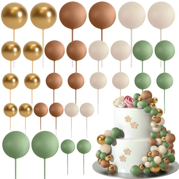 32 Pcs Ball Cake Topper Decorations Mini Balloons Cake Topper Sticks Foam Balls Cake Picks Cake Topper Balls Cake Decorations for Wedding Party Birthday Cake Decorations (Rose gold，Pink)