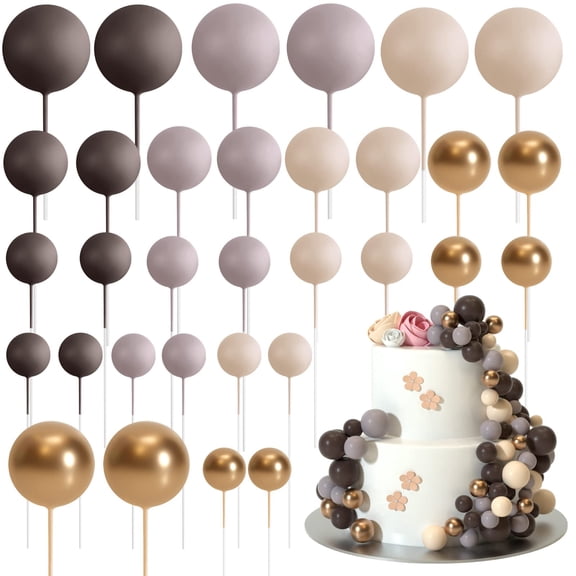 32 Pcs Ball Cake Topper Decorations Mini Balloons Cake Topper Sticks Foam Balls Cake Picks Cake Topper Balls Cake Decorations for Wedding Party Birthday Cake Decorations (Rose gold，Pink)