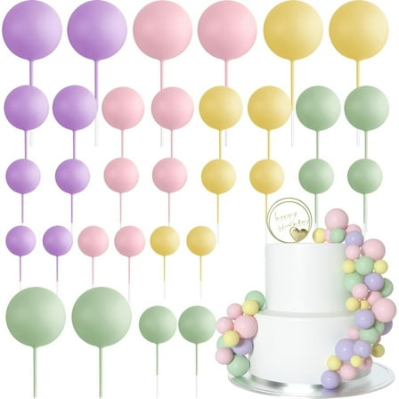 32 Pcs Ball Cake Topper Decorations, Mini Colorful Cake Topper for Wedding Birthday Cake Decorating