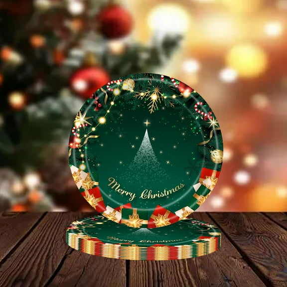 32 Pcs Banquet Red Green Christmas Year Theme Party Tableware Set, Disposable Decorative Tableware Paper Set, Lightweight and Durables, Convenient for Daily Use(A)