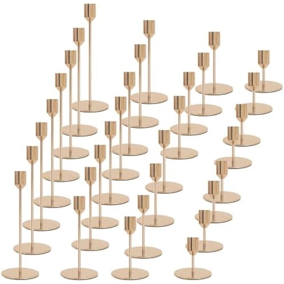 32 Pcs Candlestick Holders Bulk 0.75 Inch Thick Rose Gold Taper Candle Stick Candelabra Centerpieces Decor Metal Pillar Candle Holders for Party Wedding Table (3.9",5.9",7.9",9.8")