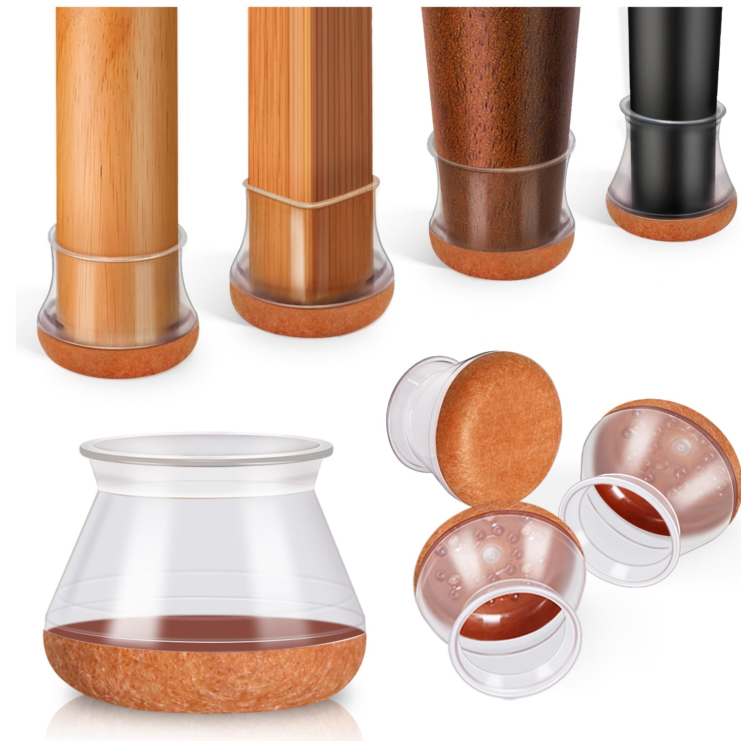 32 Pcs Chair Leg Floor Protectors, Large Clear Silicone Chair Leg