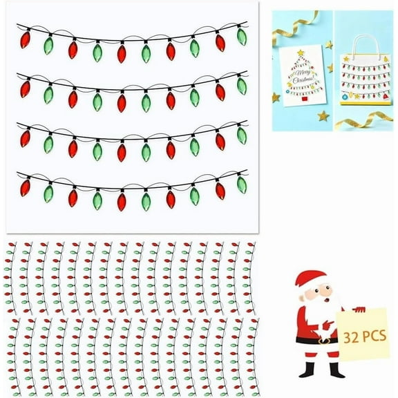 32 Pcs Christmas Light Embellishment Stickers, Mini Sticker Paper Decal Colorful Xmas Light Self-Adhesive Sticker, Lights Glitter Adhesive Decals for DIY Xmas Crafts Gift Scrapbooks Decoration