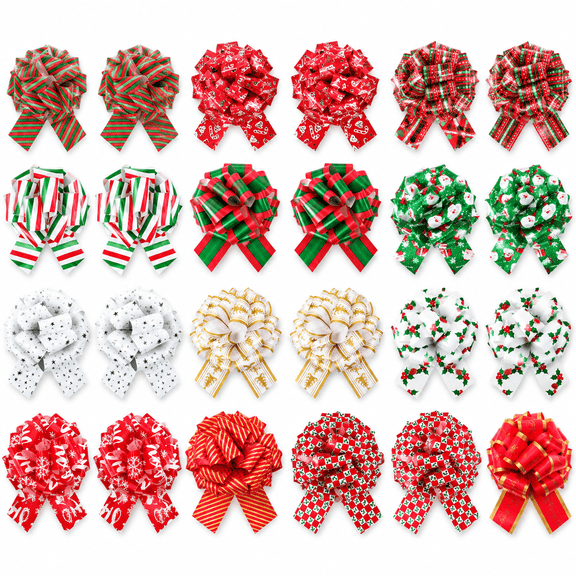 32 Pcs Christmas Pull Bows for Gift Wrapping, Style 6 Inch Large Organza Ribbon Bows for Presents, Xmas Gift Bows for Baskets Wine Bottles Valentine Wedding Party Holiday Decorations (Multicolor)