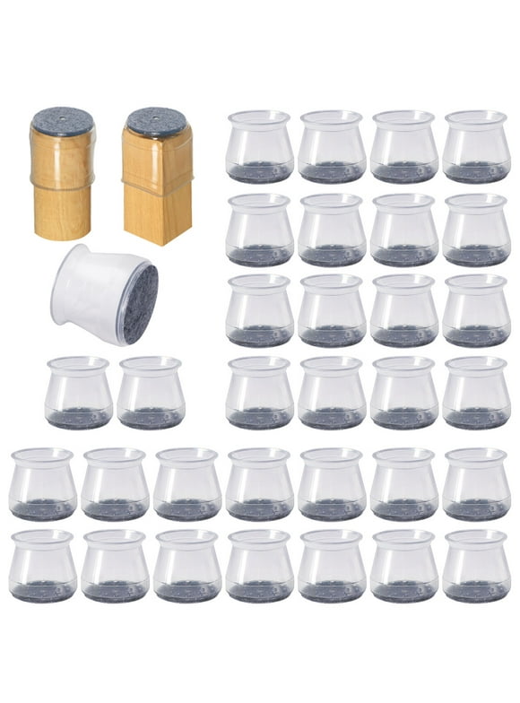 32 Pcs Clear Sliders, Chair Leg Cover, Silicone Chair Leg Protectors with Felt Pads for Protecting Hardwood/Tile Floors from Scratches and Noise