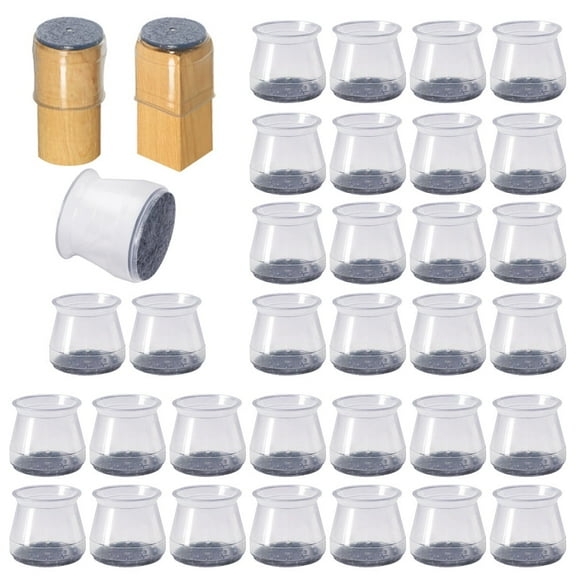 32 Pcs Clear Sliders,Chair Leg Cover,Silicone Chair Leg Protectors with Felt Pads for Protecting Hardwood/Tile Floors from Scratches and Noise
