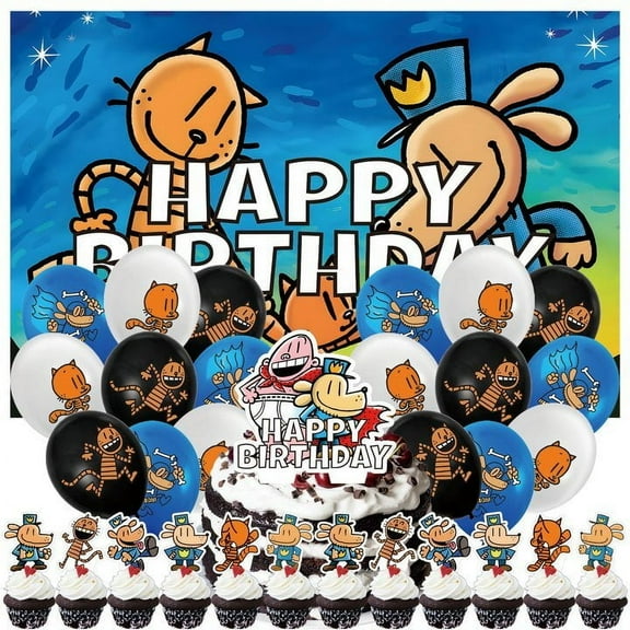 32 Pcs For Dogs Man Theme Birthday Party Decorations Set with 5*3ft Birthday Backdrop Decorations,18 Balloons,13 Cupcake Toppers,All-in-One Celebration Party Kit Supplies