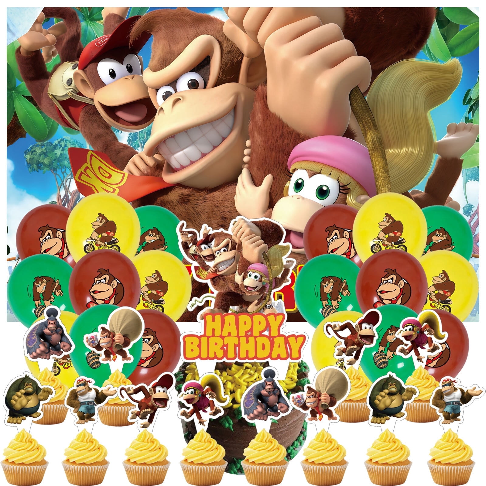 32 Pcs For Donkey Kong Movie Theme Birthday Party Decoration Set
