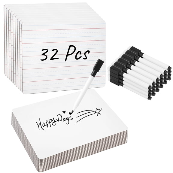 32 Pcs Dry Erase Boards, 8.3x11.2" Double-sided Whiteboards with Lines & Markers, Mini Handheld White Boards for Writing, Painting, Drawing