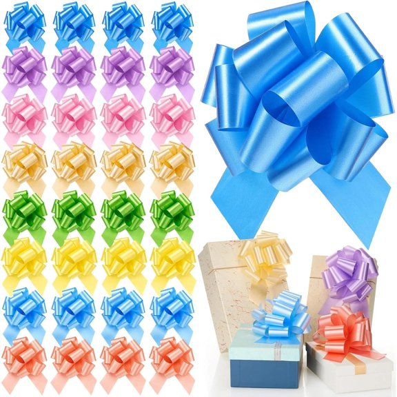 32 Pcs Easter Pull Bows, Large Easter Wrapping Bows 6 Inch for Basket Bag Box