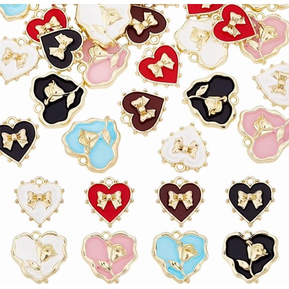 32 Pcs Enamel Alloy Charm Pendants 8 Styles of Love Heart Charm Enamel Pendants Charm Valentine's Day Necklace Bracelet Keychain Light Gold Multi-color