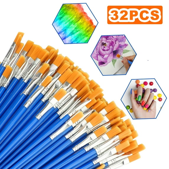 32 Pcs Flat Paint Brushes Set, EEEkit Acrylic Painting Brushes for Oil Watercolor, Face Body, Detailing & Rock Painting