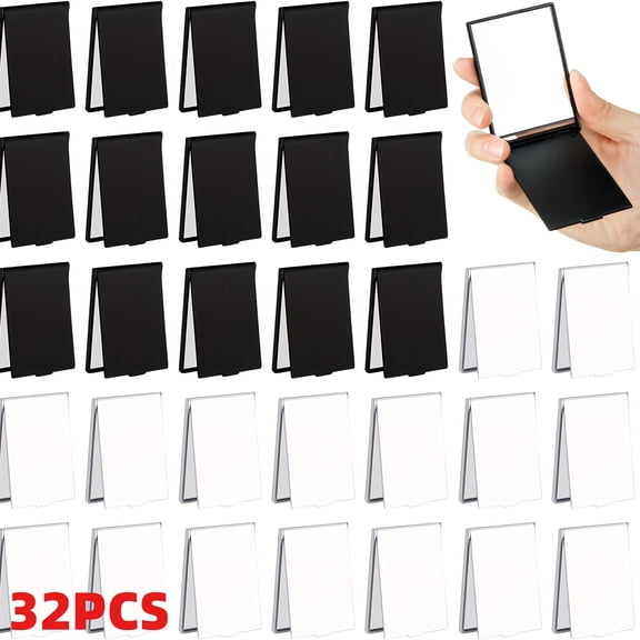 32 Pcs Foldable Pocket Mirror,Include 16 Black 16 White,2 x 3 Inch Portable Compact Travel Mirror for Travel Business Trip Salon Spa Daily Personal Use Birthday Valentine's Day Gifts