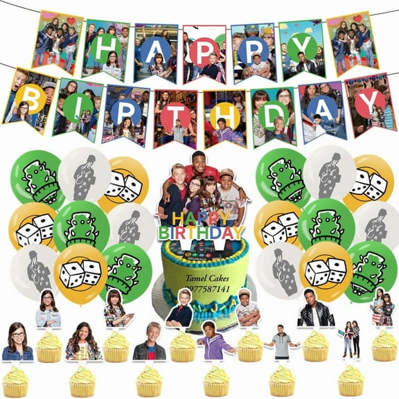 32 Pcs For Game Shakers Theme Birthday Party Decorations and Supplies Set – Includes 1 Banner,1 Cake Topper, 12 Cupcake Toppers, and 18 Balloons for Festive Celebrations
