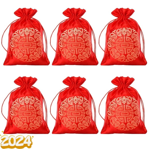 32 Pcs Good Luck Fortune Gift Bags Drawstring Bag Chinese Silk Embroidered Brocade Bag Damask Jewelry Product Packing Pouch Christmas/Wedding Gift Bag