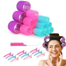 32 Pcs Hair Rollers, 3 Sizes Self Grip Velcro Rollers Heatless Styling Tools with Duckbill Clips and Comb for Long Medium Short Hair