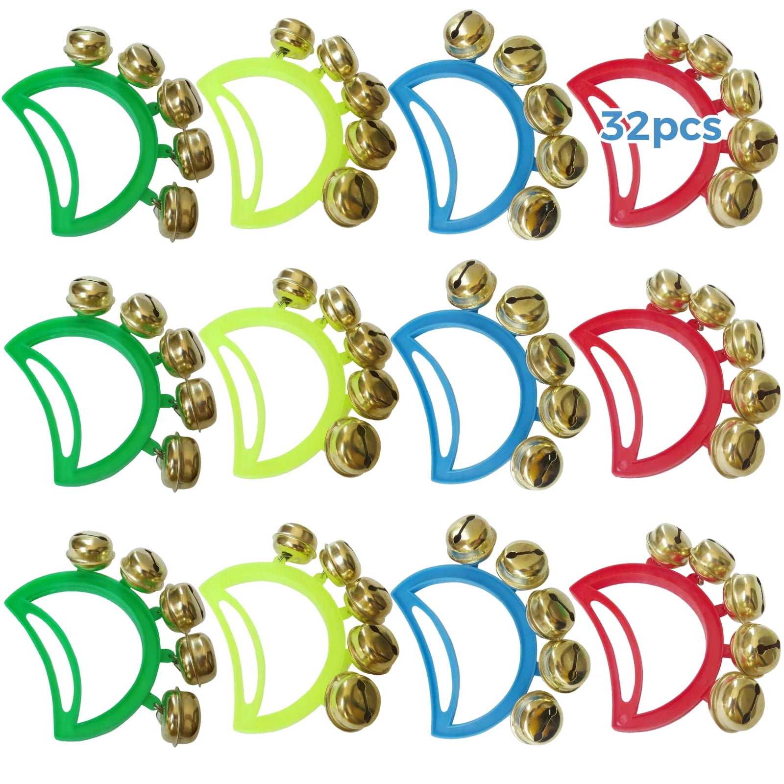 32 Pcs Hand Bells, Orff Musical Instruments, Jingle Bells, 4 Colors, Tambourine Noise Makers for Little Ones and Adults, Ideal for Parties, Celebrations, and Music Classes