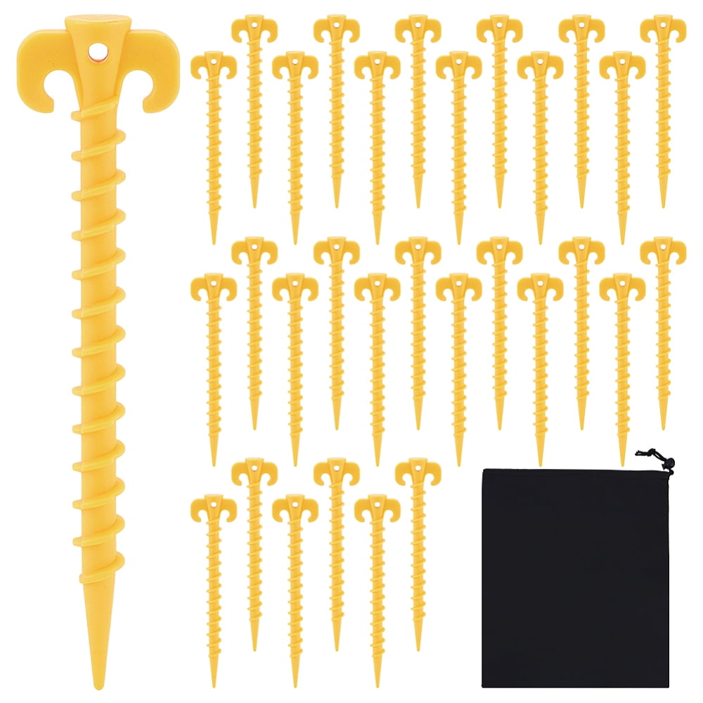 32 Pcs Heavy Duty Plastic Tent Stakes 7.64 Inch Gold Sand Stakes Camping Awning Pegs Nails Windproof Outdoor Tent Anchors with 1Pc Ox