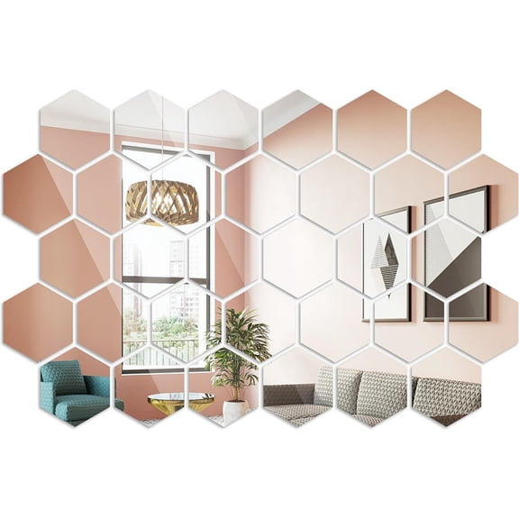 32 Pcs Hexagon Mirror Stickers,Silver Acrylic Mirror for Wall,8 x 7 x 4 cm Removable Wall Stickers,Honey Comb Decal for DIY Home Art Living Room Bedroom Office Decor By TGY
