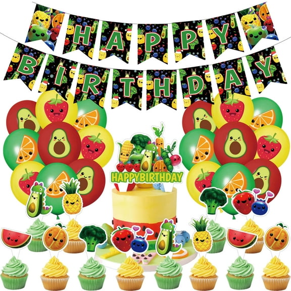32 Pcs For Hey One Bear Sensory Fruit Theme Birthday Party Decorations,With 1 Happy Birthday Banner Garland,13 Cupcake Toppers,18 Balloons for Party Decorations