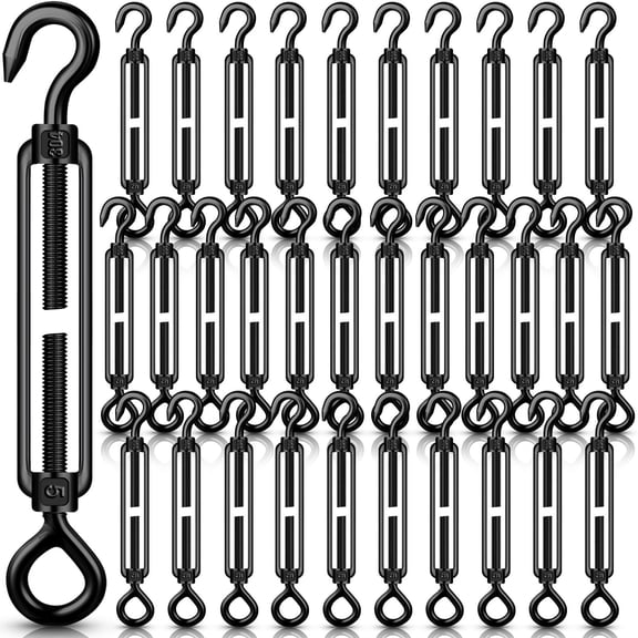 32 Pcs Hook and Eye Turnbuckles for Cables Wire Rope Tension Heavy Duty 304 Stainless Steel Turnbuckle Hook for Fence Gate Tent Sun Shade Installation DIY String Picture Hanging (Silver,M6)