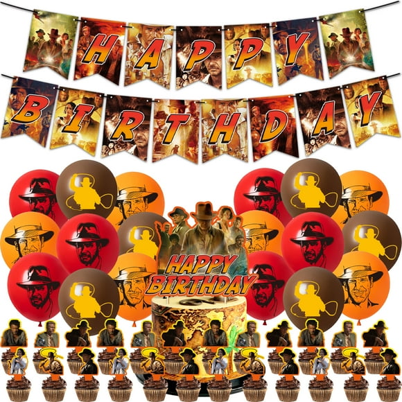 32 Pcs For Indiana Jones Theme Birthday Party Decorations,With 1 Happy Birthday Banner Garland,13 Cupcake Toppers,18 Balloons for Children Party Decorations
