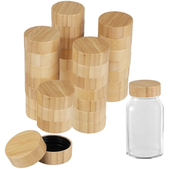 32 Pcs Bamboo Jar Lids, Natural Bamboo Lids, Nice Sealing Wooden Storage Can Lids, Round Bottle Jar Lids, Reusable Leak-proof Lids for 4oz & 6oz Spice Jars (32)
