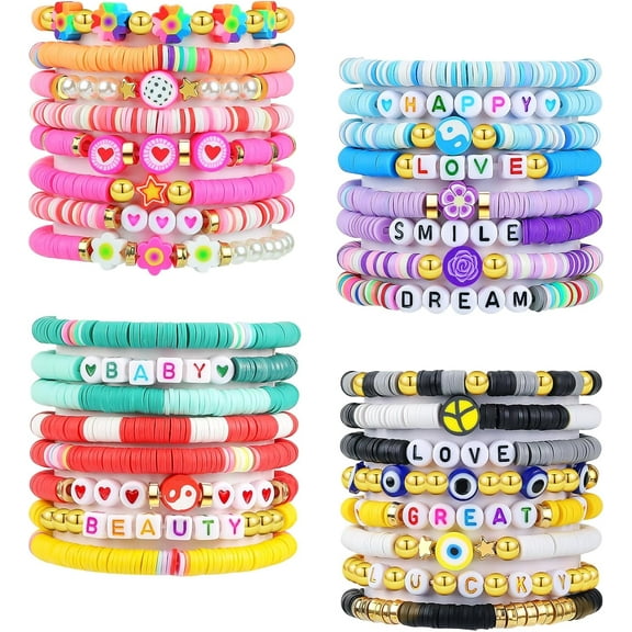 32 Pcs Jewelry Bracelets for Women Clay Bead Colorful Surfer Heishi Bracelet Set Stackable Beaded Friendship Stretch Bracelets Boho Y2K Summer Beach Elastic Layering Bracelets