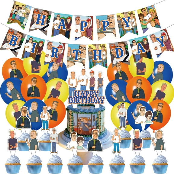32 Pcs For King of the Hill Theme Birthday Party Decorations,With 1 Happy Birthday Banner Garland,18 Balloons,13 Cupcake Toppers for Party Decorations