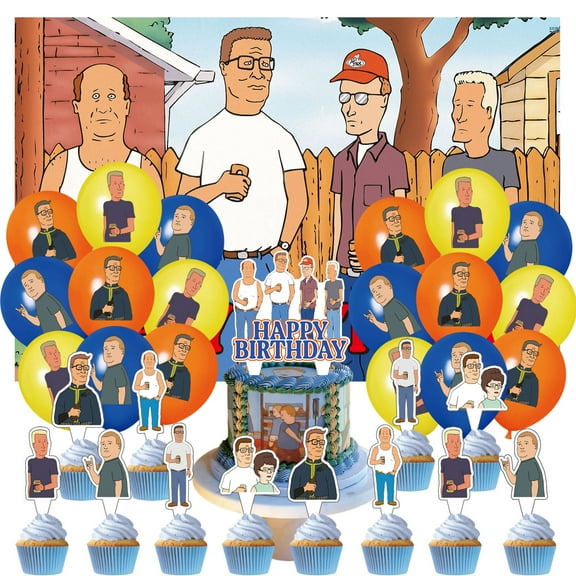 32 Pcs For King of the Hill Theme Birthday Party Decorations,With 5*3ft Birthday Backdrop Decorations,13 Cupcake Toppers,18 Balloons,All in One Party Supply Set