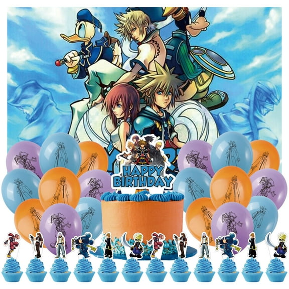 32 Pcs For Kingdom Theme For Hearts Birthday Party Decorations,With 5*3ft Birthday Backdrop Decorations,18 Balloons,13 Cupcake Toppers,All-in-One Party Supply Set