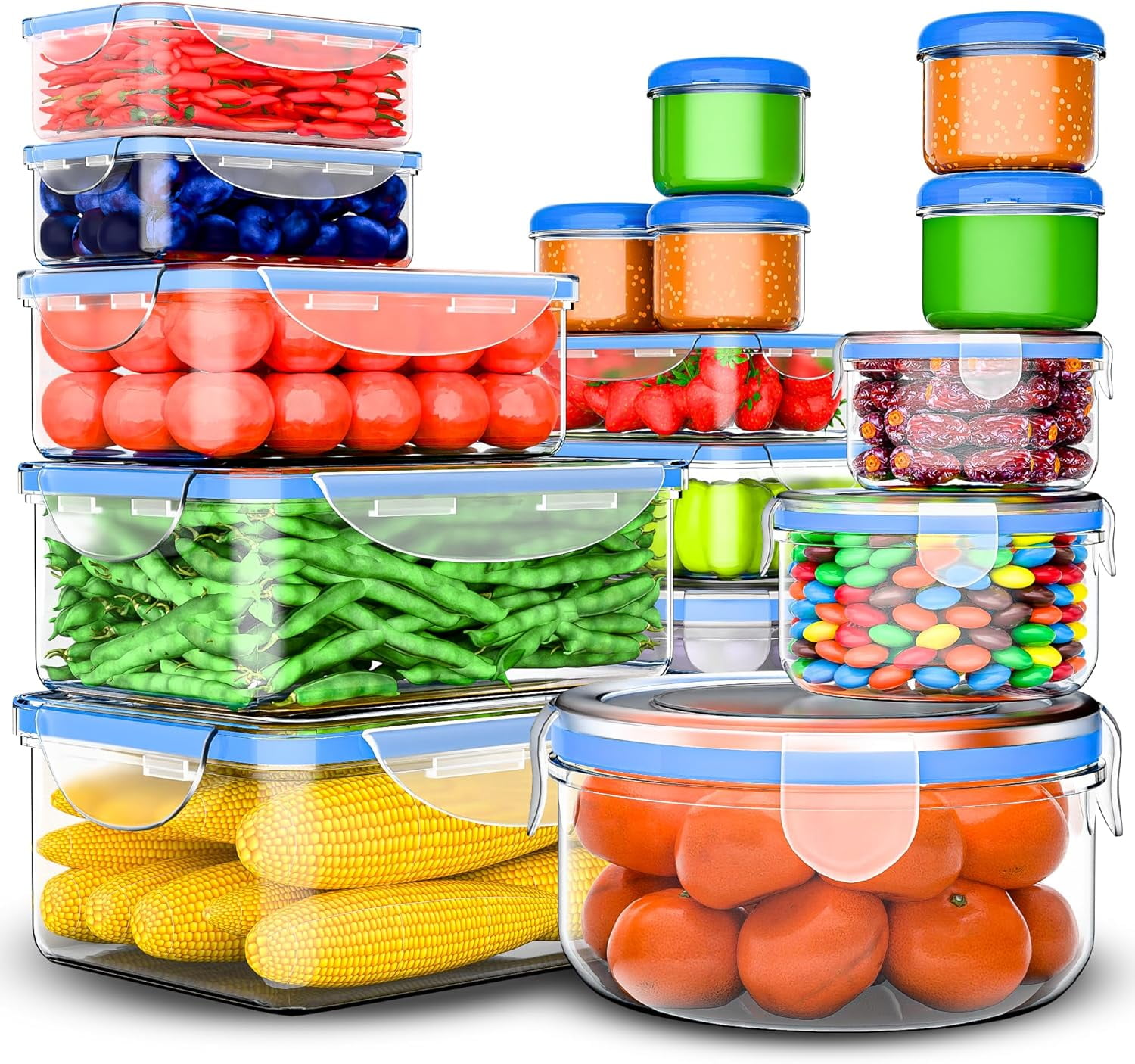 Kitchen Plastic Container 32 Pcs Large Plastic Food Storage Containers Set, 85 oz Stackable ...