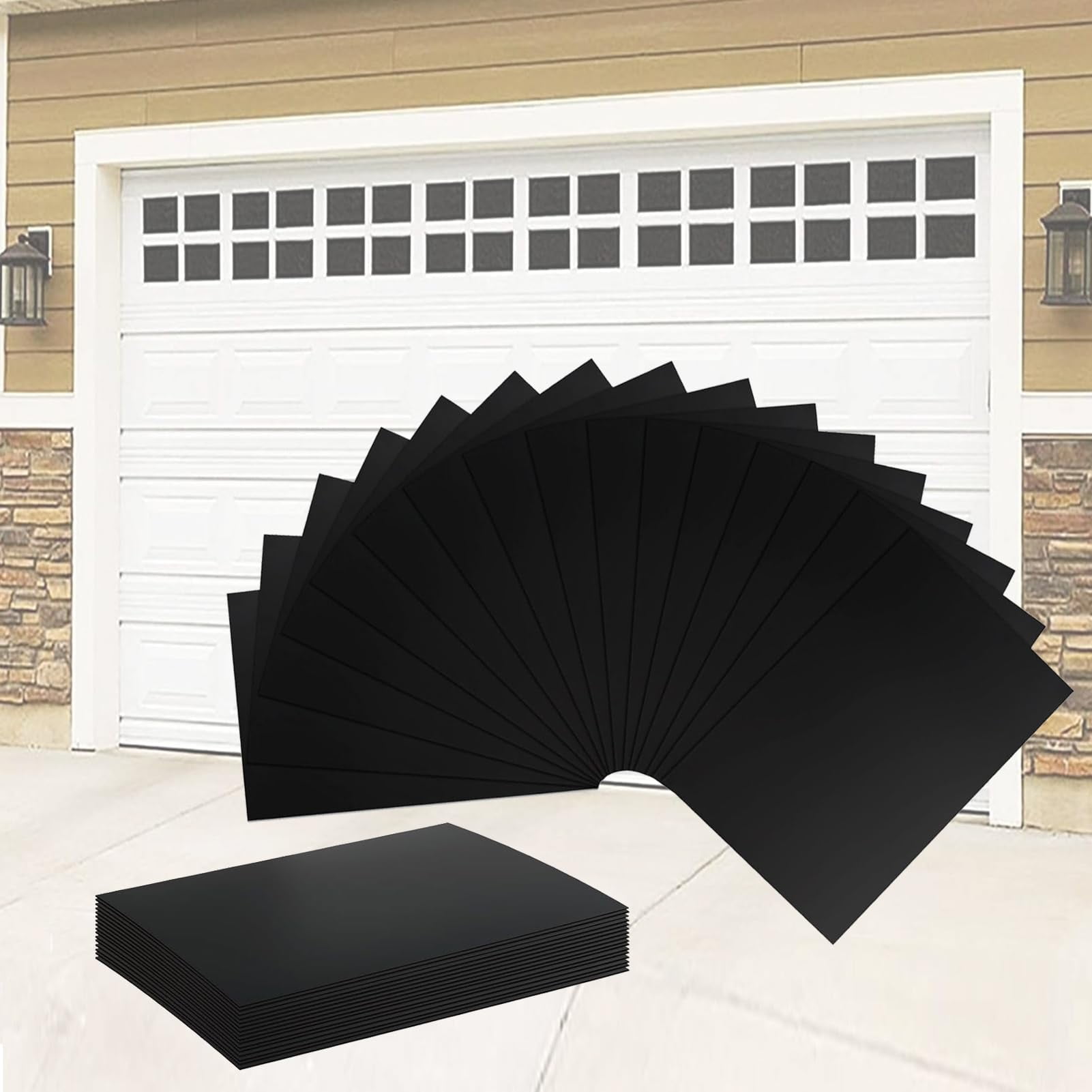 16-Panel Magnetic Garage Door Window Kit - Black Faux Windows For Steel Doors, No Drilling Needed, Instant Curb Appeal Upgrade