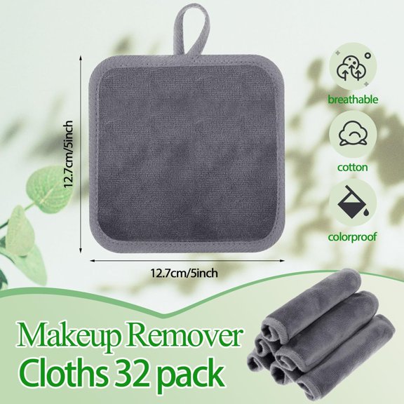 32 Pcs Makeup Remover Pads 5 x 5 Inch Soft Reusable Cloths for Eye Face Cloth Microfiber Washable Makeup Remover Towel Removal Cleaning Cloth for Women(Gray)