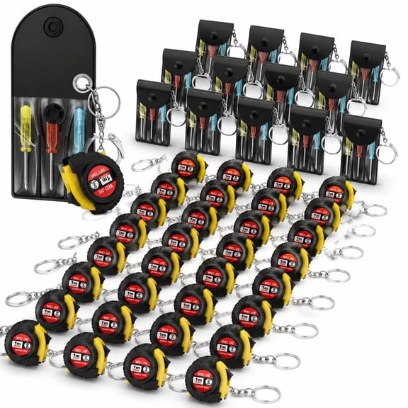 32 Pcs Mini Tape Measure and Screwdriver Keychain Set, Portable Pocket Tool Kit with Measuring Tape and Mini Screwdrivers for Adult Men Gifts Party Favors DIY Repair