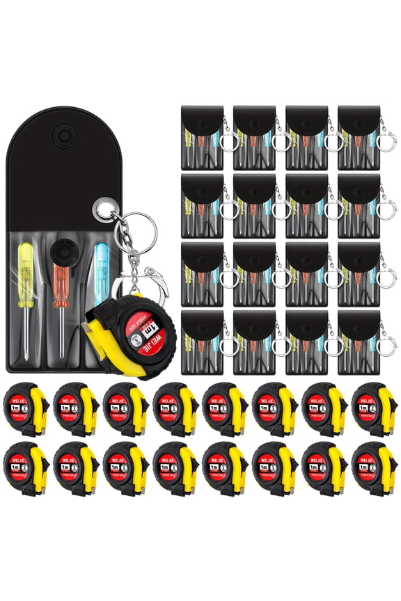 32 Pcs Mini Tape Measure and Screwdriver Keychain Set, Portable Pocket Tool Kit with Measuring Tape and Mini Screwdrivers for Adult Men Gifts Party Favors DIY Repair