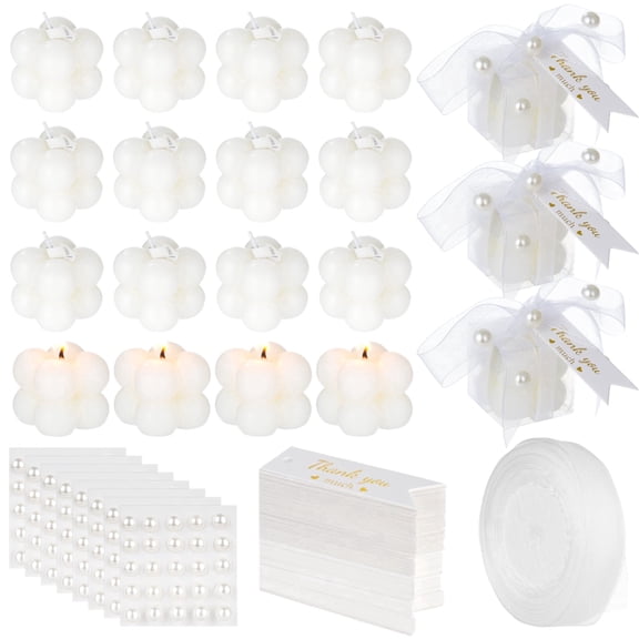 32 Pcs Mini White Bubble Candles, Includes 35 Thank You Cards, Ribbon, Stickers,and Scissors, Wedding Favors Gifts for Guests Bulk for Wedding, Bridal Shower, Baptism