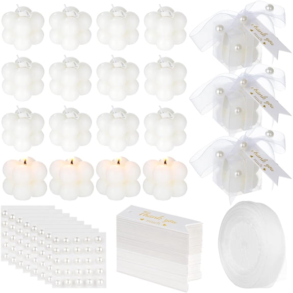32 Pcs Mini White Bubble Candles, Includes 35 Thank You Cards, Ribbon, Stickers,and Scissors, Wedding Favors Gifts for Guests Bulk for Wedding, Bridal Shower, Baptism