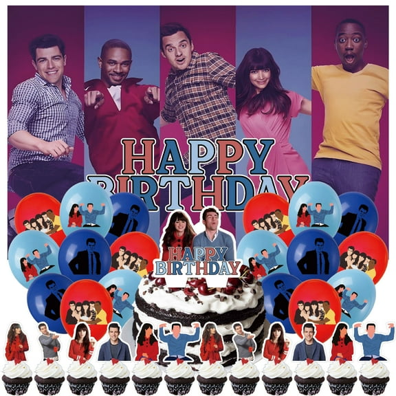 32 Pcs For New Girl Cartoon For Twenty Nine-Themed Party Decorations and Favors Set – Backdrop, 13 Cupcake Toppers, and 18 Balloons for Celebration Birthday Parties