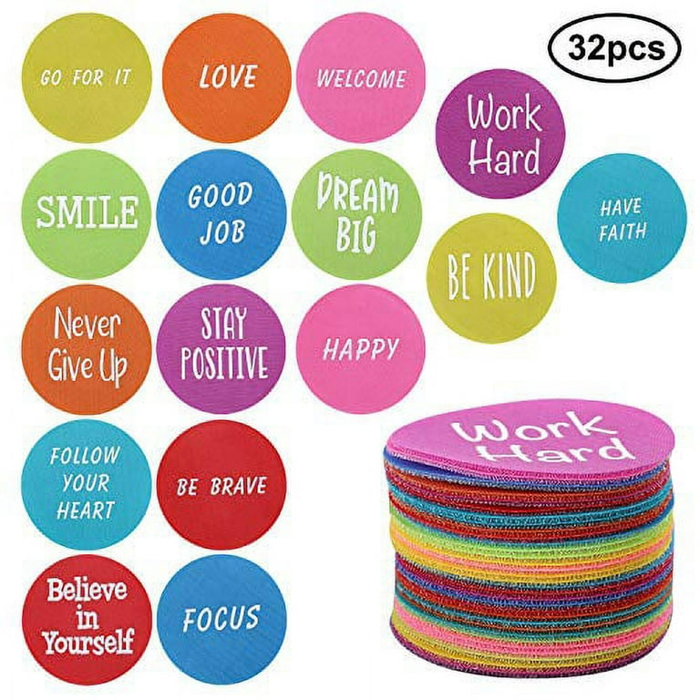 32 Pcs Positive Saying Carpet Stickers- Colourful Spots Circles Educational  Sitting Carpet 4 Inch Anti Slip Sit Markers Rug Circles with Phrases Words