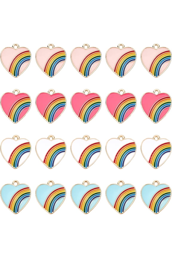 32 Pcs Rainbow Heart Charms Alloy Enamel Pendants Rainbow Pride Heart Dangle Charms for Awareness Valentine's Day Jewelry Making Necklaces Bracelets Mixed Color
