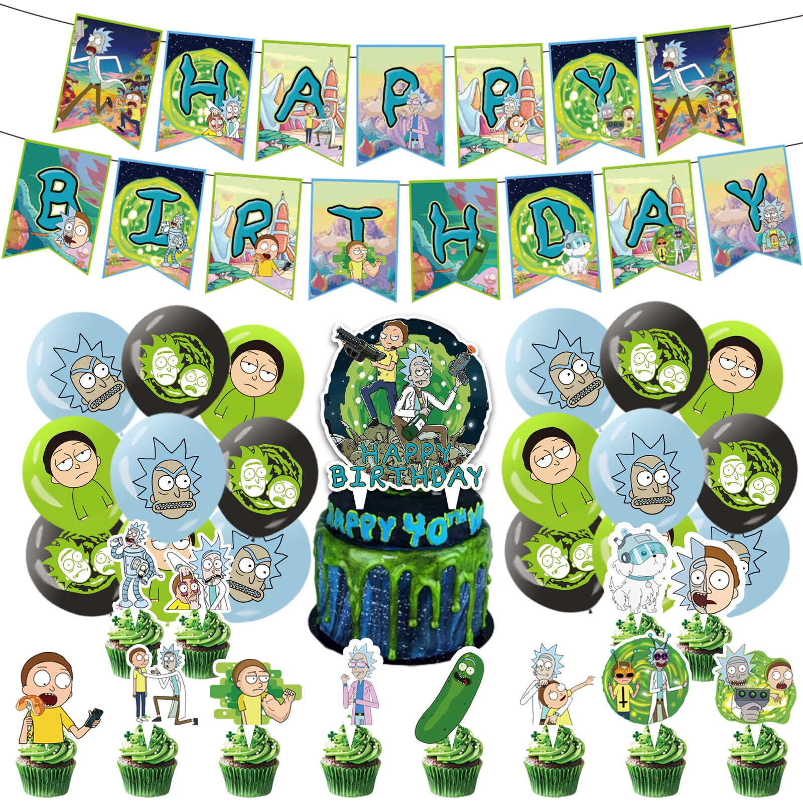 32 Pcs For Rick and Morty Theme Birthday Party Decorations Set With 1 ...
