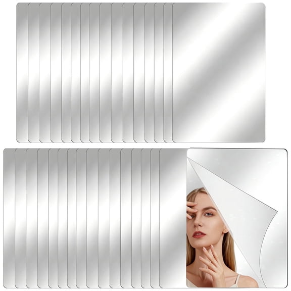 32 Pcs Shatterproof Acrylic Mirror Tiles, 5.9x3.9" Self-Adhesive Flexible Mirror Sheets, Rounded Edges for Safety, Easy Peel & Stick, Versatile for Home Decor, Crafts, DIY Projects
