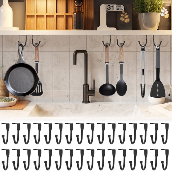 32 Pcs Space Saving Cup Hook Multipurpose Iron Mug Hook Under Shelf with 2 Screw Hole for Utensil Clothes Hat Bag and Towel