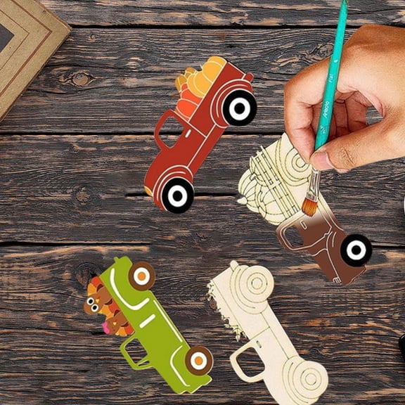 32 Pcs Thanksgiving Unfinished Wooden Cutout Fall Truck Pumpkin Cutout Blank Truck Shape Wooden Ornament For DIY Thanksgiving Fall Party Decoration 4 Styles