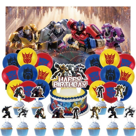 32 Pcs For Transformers One Theme Party Decorations,With 5*3ft Birthday Backdrop Decorations,18 Balloons,13 Cupcake Toppers,for Birthday Party Decorations
