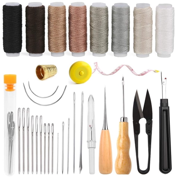 32 Pcs Upholstery Repair Sewing Kit  Heavy Duty Awl Tools, Seam Ripper, Hand Stitching Needles, Thread  Leather Craft Tool for Shoes, Sofa, Tent, Carpet  1 Set