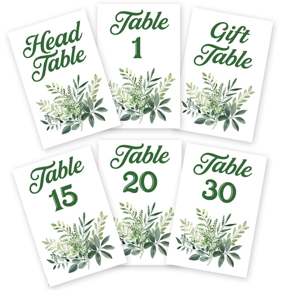 32 Pcs Wedding Table Numbers Cards 1-30 Green Leaf Bouquet Double Sided Wedding Table Numbers Signs with Head and Gift Table Card Party Centerpiece